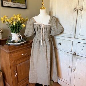 Anthropologie Gingham Midi Dress in Brown and White